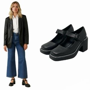 Intentionally Blank Categorial Mary Janes Size 6 Black Leather Square Toe NEW